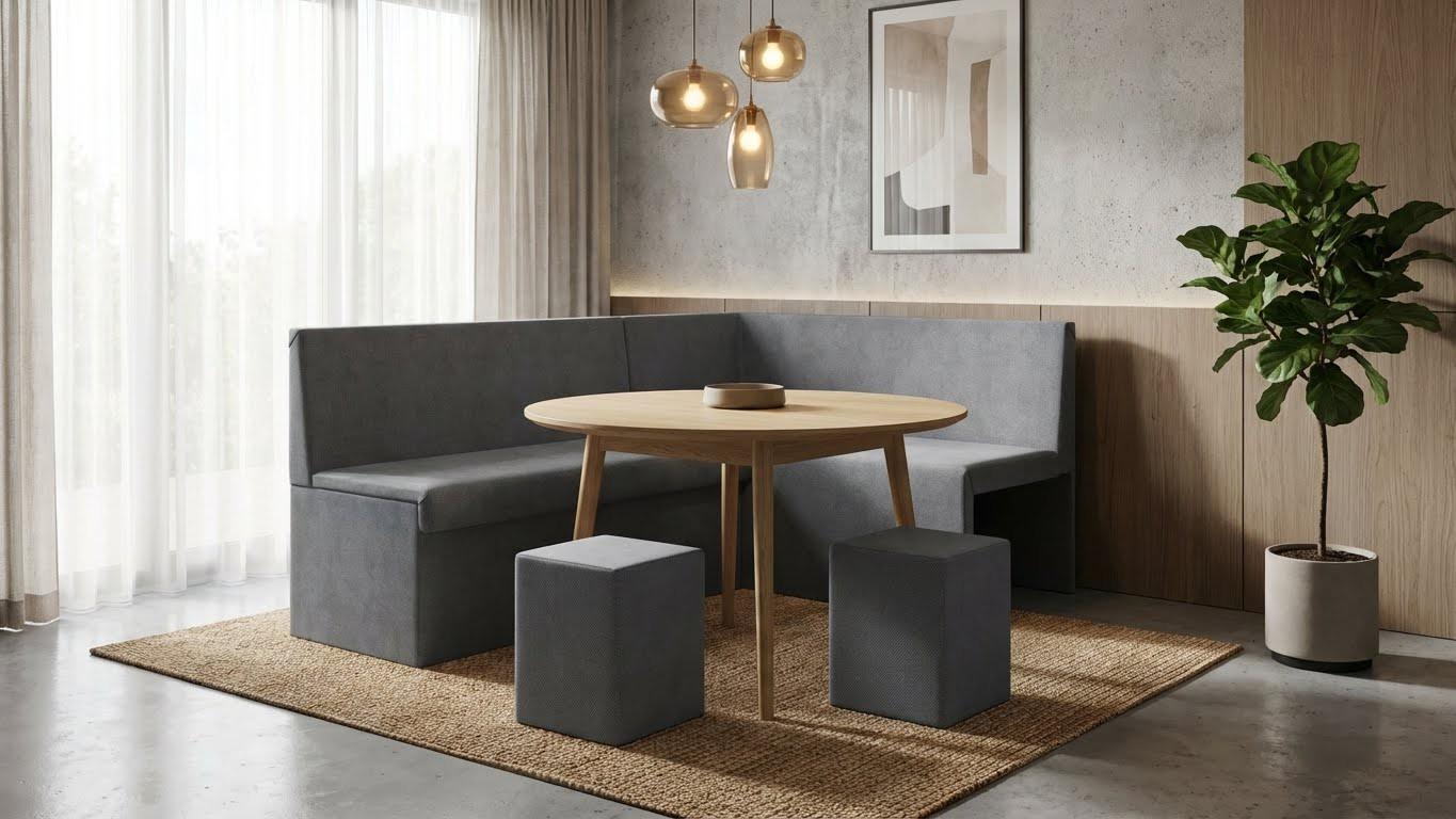 Coltar extensibil de bucatarie + 2 taburete Venturo, gri inchis + gri  3